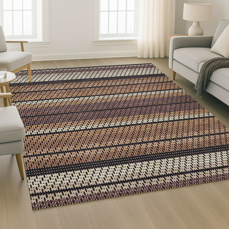 Premium Machine Washable Mayfield AMF2427 Striped Rug, Paprika, 9' x 12'
