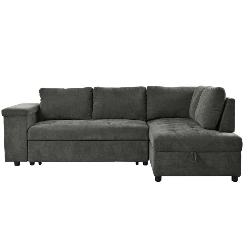 Canapé en L de 91,5 pouces avec lit escamotable et canapé-lit modulaire avec rangement caché, accoudoirs larges avec rangement, pour le salon, appartement, chambre à coucher, bureau
