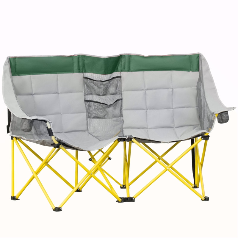 Outsunny Loveseat Style Folding Camping Chair With Carry Bag & Cup Holders, Ideal For Outdoor Activities And Travel
