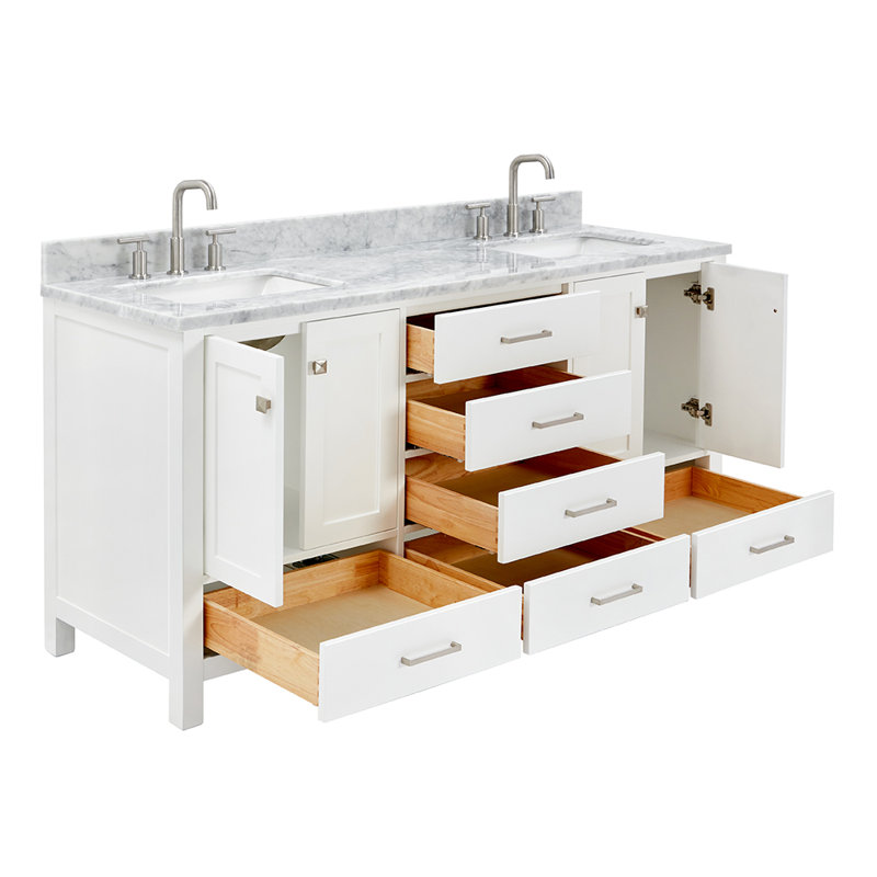 Flynt 67'' Double Bathroom Vanity with Carrara Marble Top, White