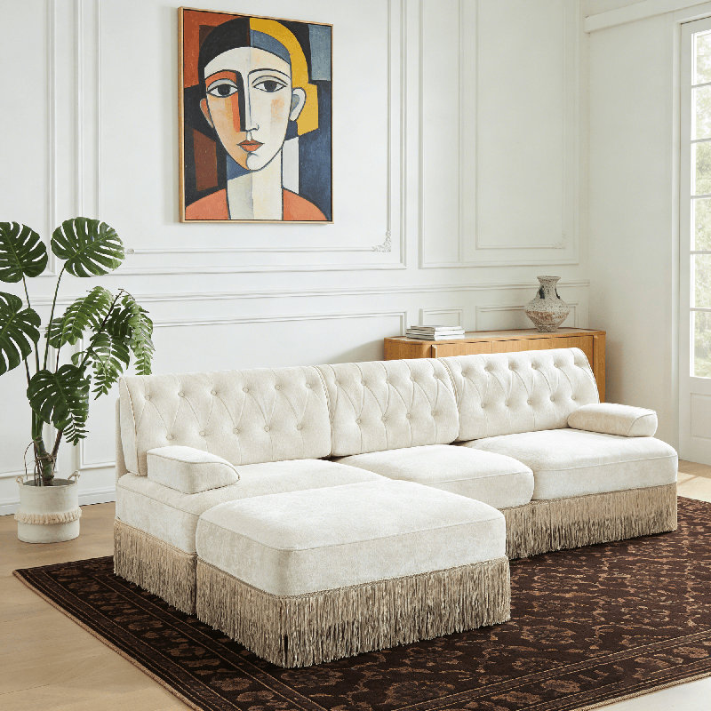 Canapé modulaire en velours 3 places Cloud, Beige