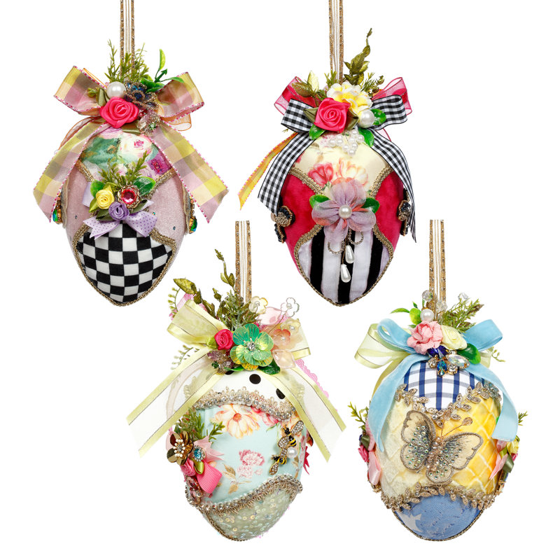 Fabric Jeweled Easter Eggs - 6 Inches Set Of 4