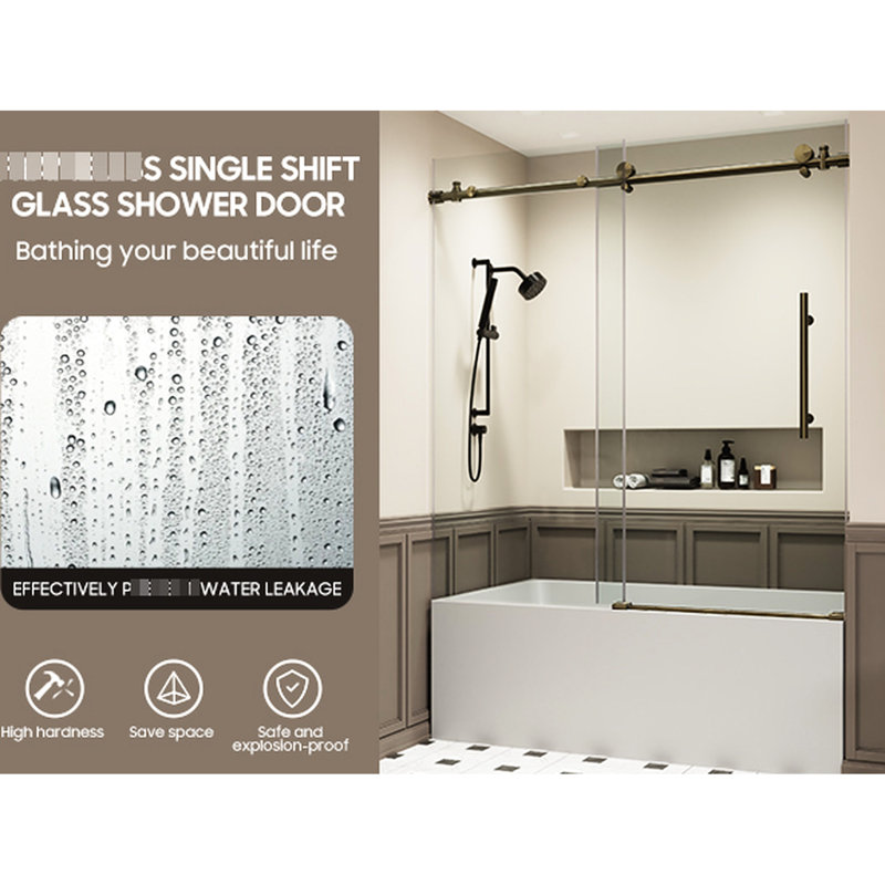 Porte de douche pour salle de bain, 56 - 60 "x 60", verre trempé transparent de 8 mm, cadre de salle de bain en acier inoxydable brossé doré avec garniture