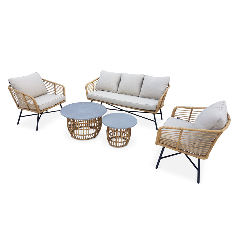 Swerve Rattan 4 - Person Seating Group with Cushions, Grey