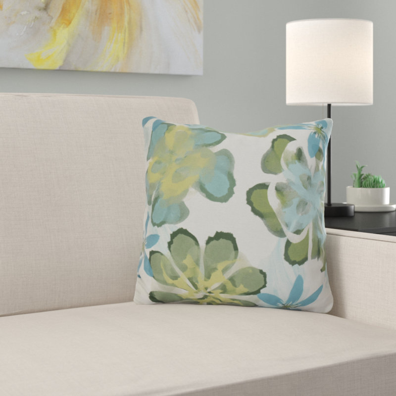 Housse et insert de coussin décoratif floral floral, H 18 po x l 18 po x P 3 po, Bleu sarcelle, Duvet