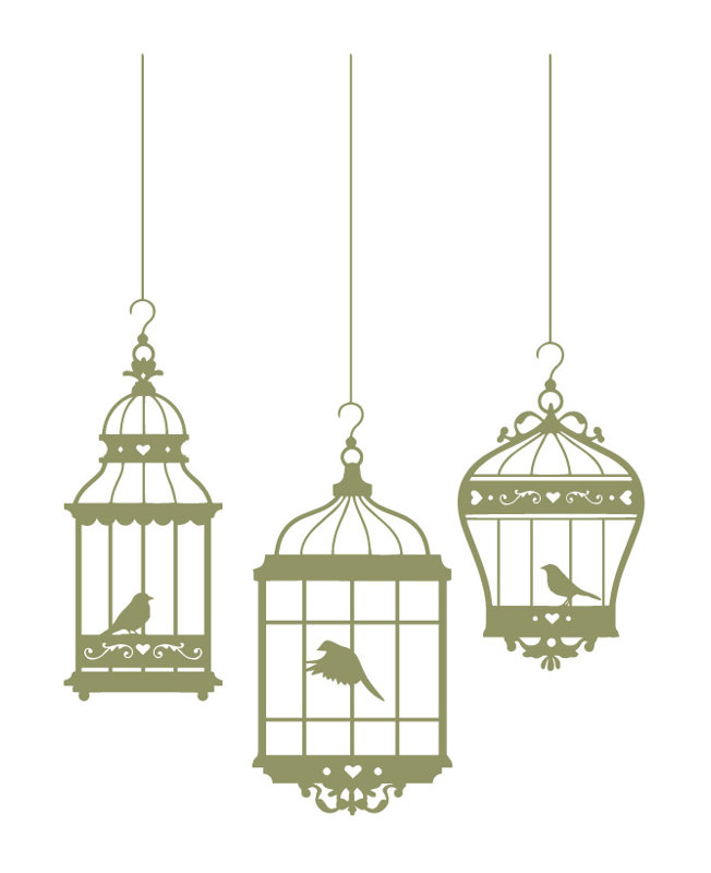 Adhésif décoratif jolies cages à oiseaux, Olive, H 24 po x l 18 po x P 0,01 po