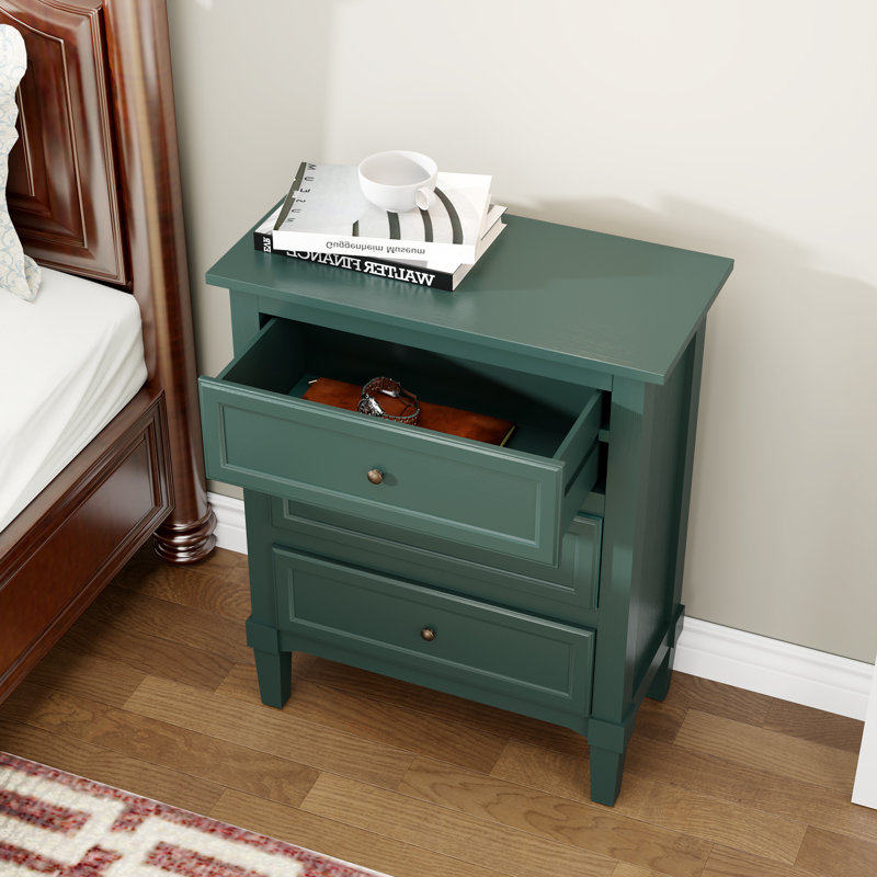 Green Nightstand with Three Drawers, Fully Assembled, Green