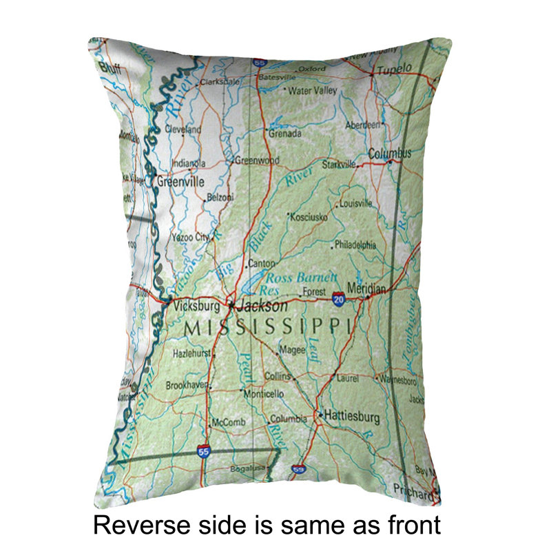  Coussin lombaire intérieur / extérieur Mississippi, MS Nautical Map