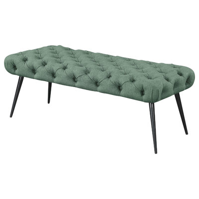 Lila Bench, Foam Seat, Tufted Teal Green Fabric, Black Legs 47 Inch
