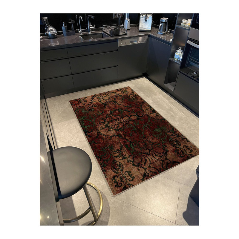 Tapis décoratif traditionnel à motif traditionnel lavable à la machine, Tapis de couloir 2 pi 6 po x 9 pi 10 po