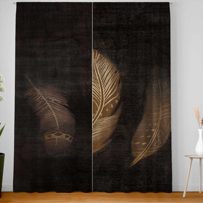 Brown Featers Blackout Window Curtains - Home Decor Pair