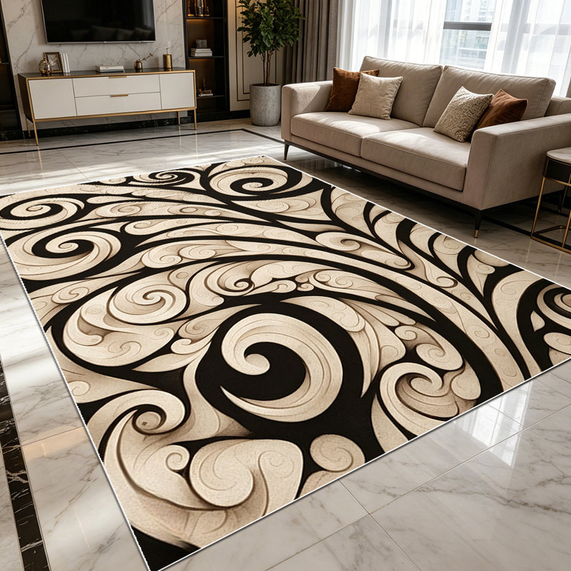 1PC Vintage Swirl Carved Wood Pattern area rugs for Living Room, Soft and Comfortable, Suitable for all seasons, easy-to-maintain, machine washable Indoor floor mat, Under Table Farmhouse suitable for dining room, bedroom, entryway, kitchen, patio,