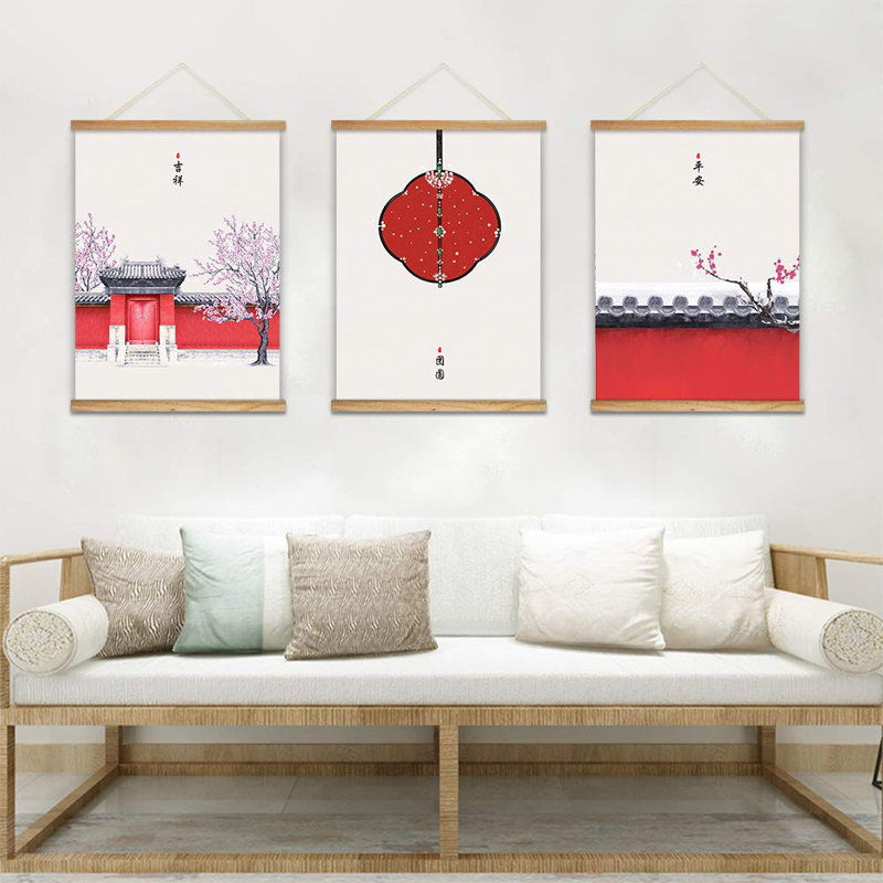 Œuvre d'art encadrée en bois rouge