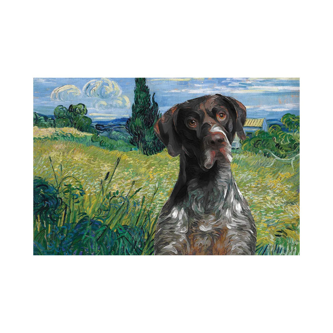 German Shorthaired Pointer Wheat Field with Cypress - Wrapped Canvas Graphic Art