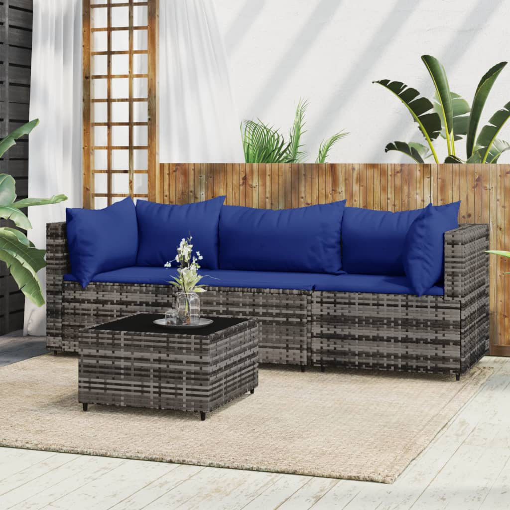 4-Sitzer Lounge-Set Leaty aus Polyrattan mit Polster