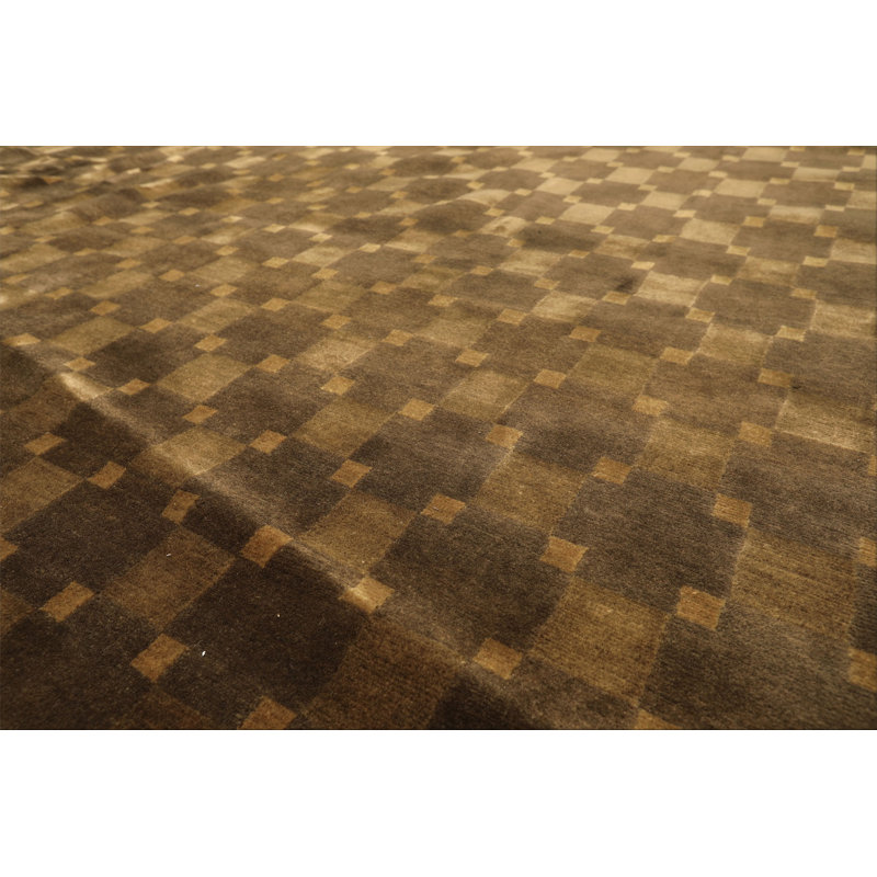 Tapis tibétain en laine noué à la main brun clair olive 9 pi 8 po x 13 pi 8 po