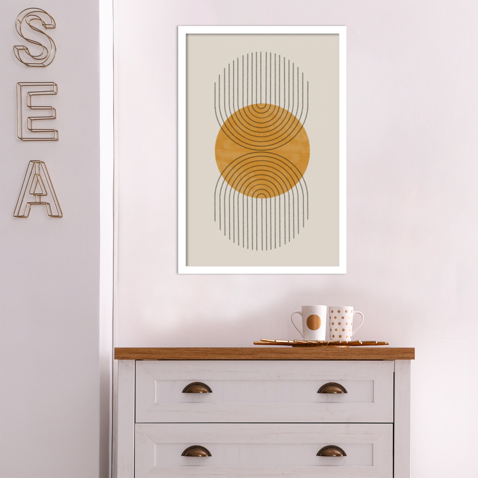 Perfect Point Yellow by The MIUUS STUDIO, White Framed, 25" H x 17" W x 1" D