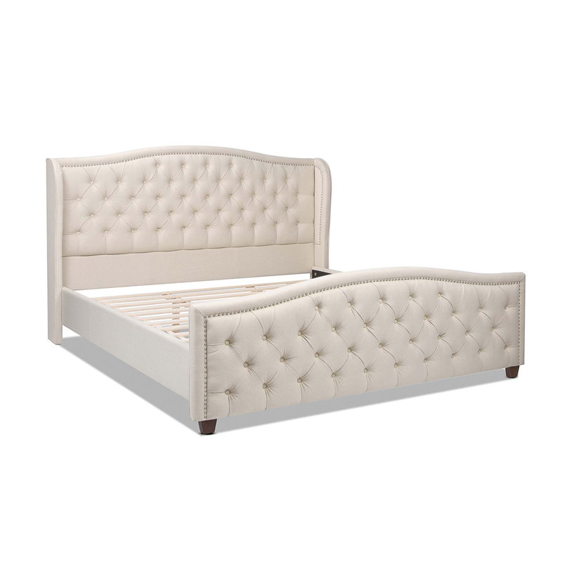 Ensemble de lit avec tête de lit tapissier en saphir foncé, Cream, Très grand