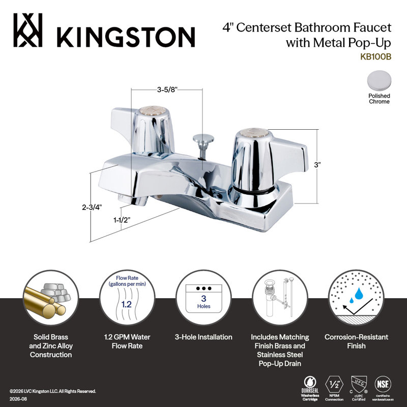 Kingston Brass Columbia Two-Handle 3-Hole Deck Mount 4" Centerset Bathroom Faucet with Brass Pop-Up