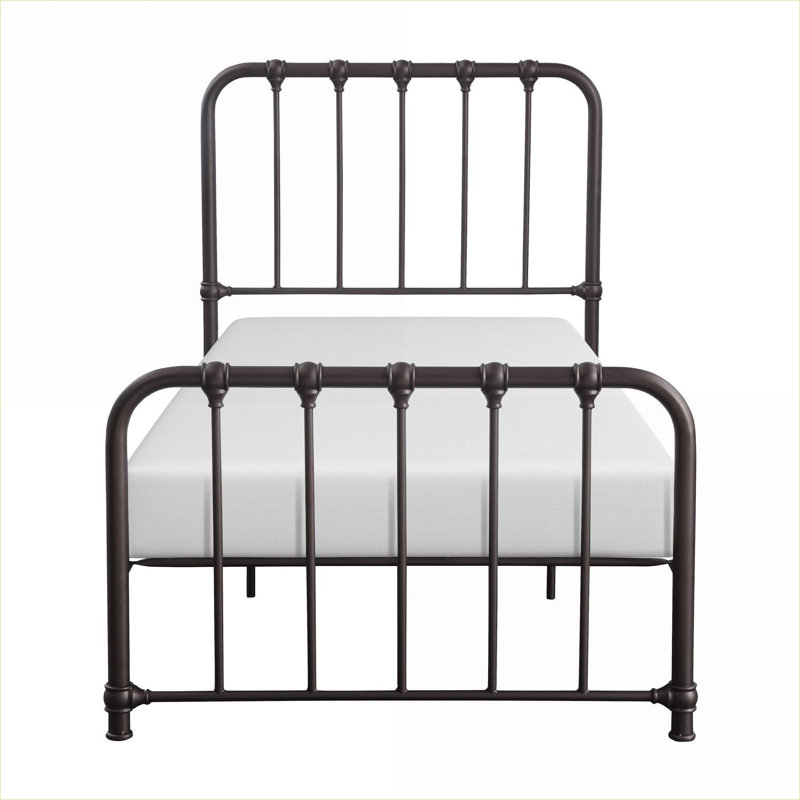 Cadre de lit plateforme simple en métal sans sommier tapissier bronze foncé pour les petites chambres et les chambres d'amis