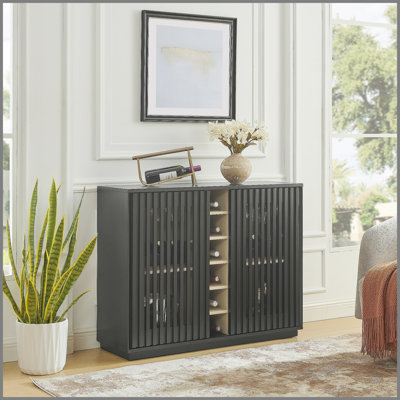Armoire à liqueur évidée cannelée de style Mid-Century, armoire buffet avec porte-verres à vin et support à vin, armoire de rangement pour le salon, le vestibule, le couloir, la salle à manger, la cuisine