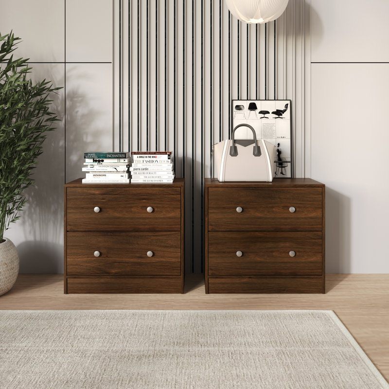 Trenton 2-Drawer Nightstand, Set Of 2, Modern Side Tables For Bedroom, Brown