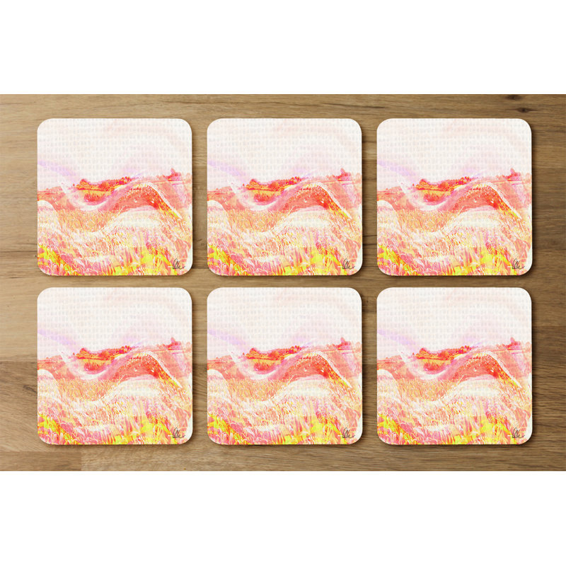 Square 6 Piece Coaster Set, Pink