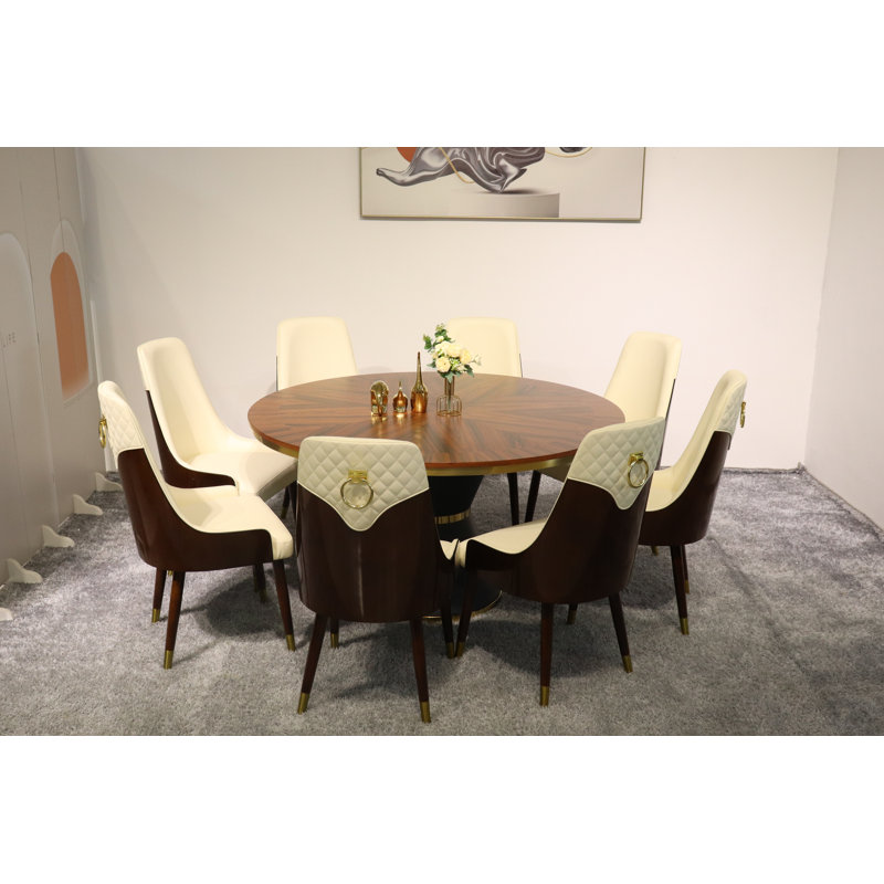 Vogue Lux Orange 61" Round Dining Set, Beige, 7 Pieces: Table, 6 Chairs, 31" H x 51" W x 51" D
