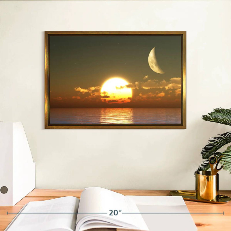 Coucher de soleil sur la lune, Cadre flottant doré, 13 po x 9 po
