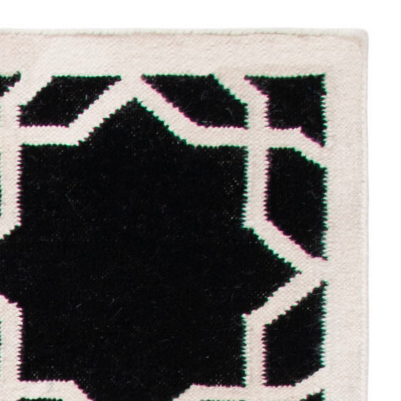 Rodgers Hand Woven Flat Weave Wool/Cotton Geometric Rug in Ivory/Black, Rectangle 10' x 14'