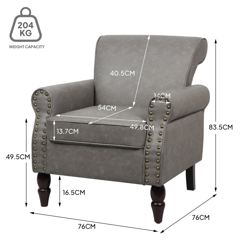 Arian 76Cm Wide Armchair, Grey Faux Leather