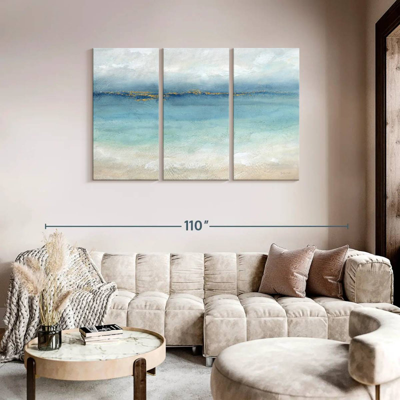 Ensemble de 3 pièces de paysage de mer serein sur toile Sandy Beach, H 48 po x l 74 po x P 1,25 po