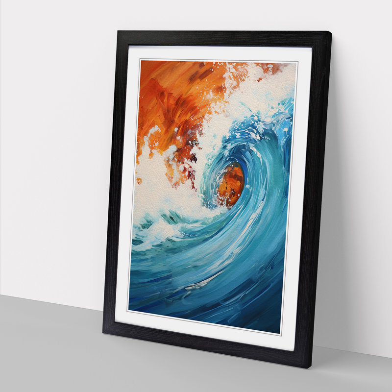 Wave Modern Action Painting - Framed Print, 64cm H x 46cm W x 2cm D, Black