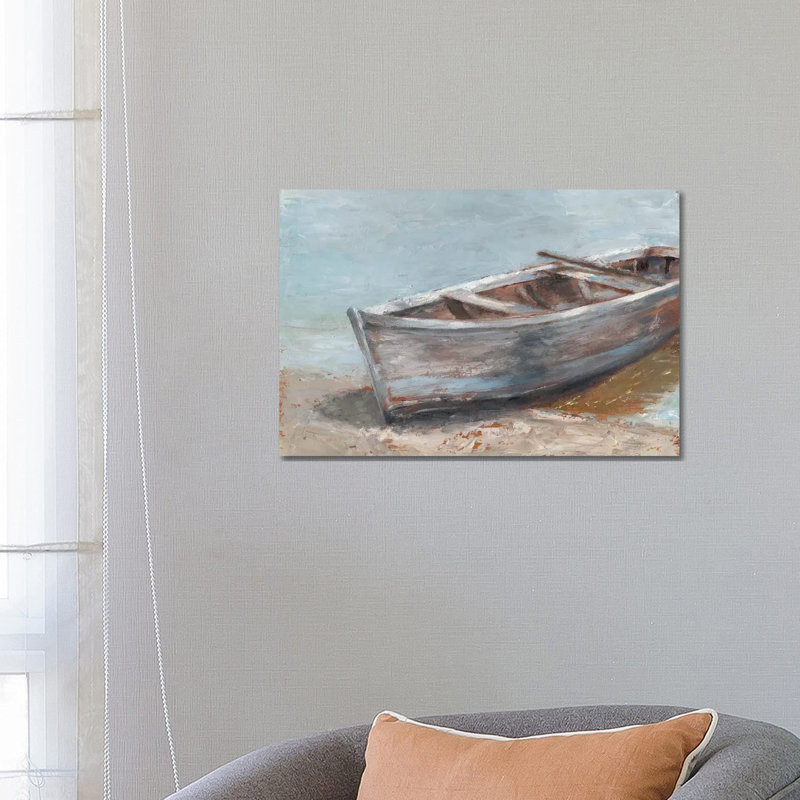 «Whitewashed Boat II» par Ethan Harper - reproduction d'art encadrée, H 18 po x l 26 po x P 1,5 po, Toile tendue