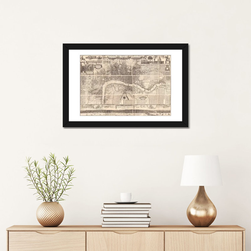 « london en fait survey map », impression sur toile, H 16 po x l 24 po x P 1 po, Papier d'art encadré noir, Blanc