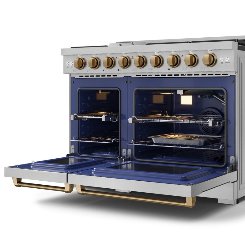 Cuisinière à gaz professionnelle 48 po avec double four Gordon Ramsay de THOR Kitchen en acier inoxydable / bronze, Bronze