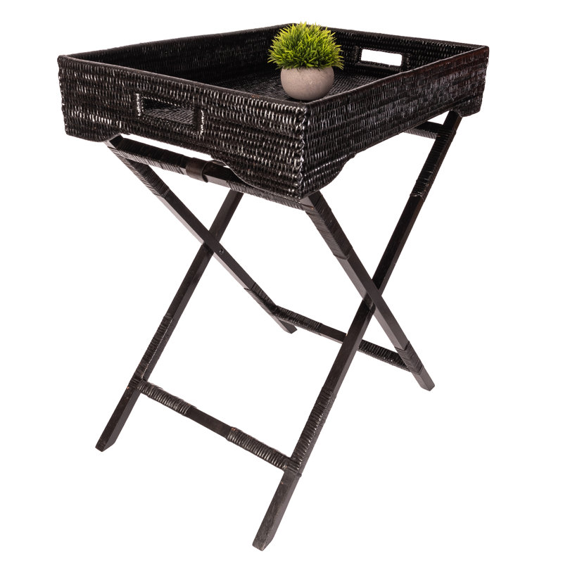 Artifacts Rattan Tray Top End Table, Tudor Black