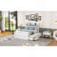 Lit double en bois avec tête de lit avec prises de courant, lit extensible avec lit gigogne simple avec trois tiroirs de rangement, blanc-678326572-678326563