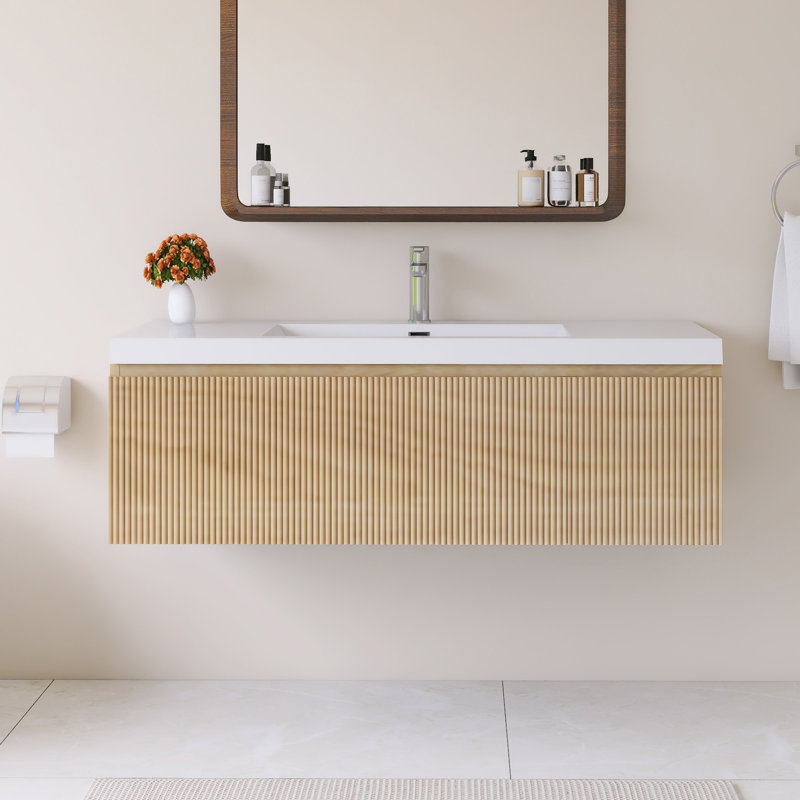 Ensemble de meuble-lavabo mural simple 48 po avec surface blanche brillante, 48"