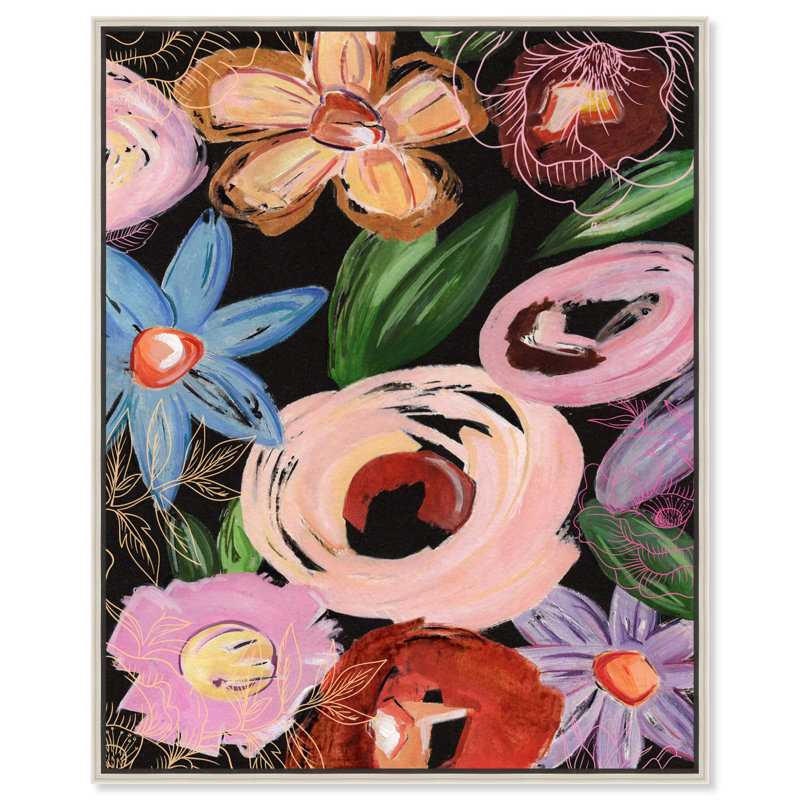 Art de fleurs maximales colorées sur toile Sunshine, Cadre argenté, H 31 po x l 25 po