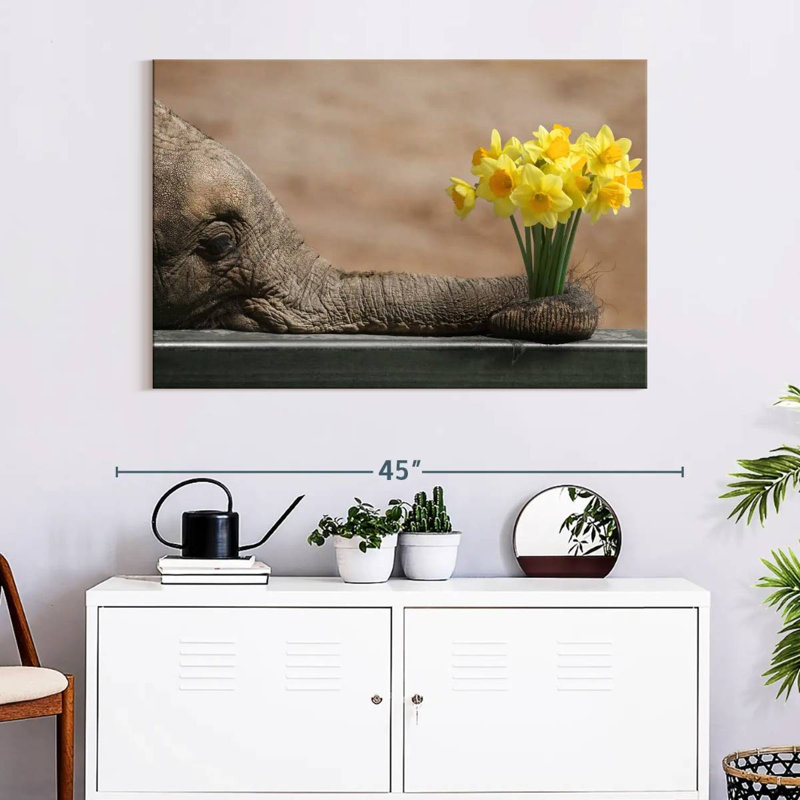 Elephant And Yellow Daffodil, 26" H x 39" W