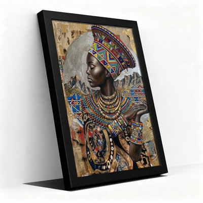 Toile noire encadrée en bois noir pour le salon, la chambre à coucher, le bureau ou le vestibule - décoration murale décorative avec art africain