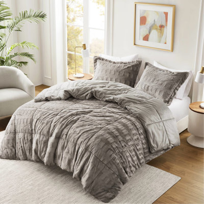 Ensemble de 2 édredons en fausse fourrure gris clair pour lit simple / simple TG TG / TG