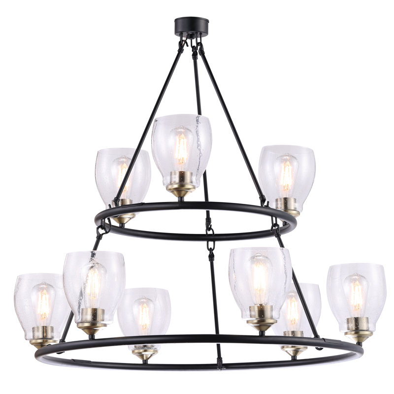 Longshore Tides Blodwyn Brushed Nickel With Clear Seeded Chandelier, Coal And Stained Brass