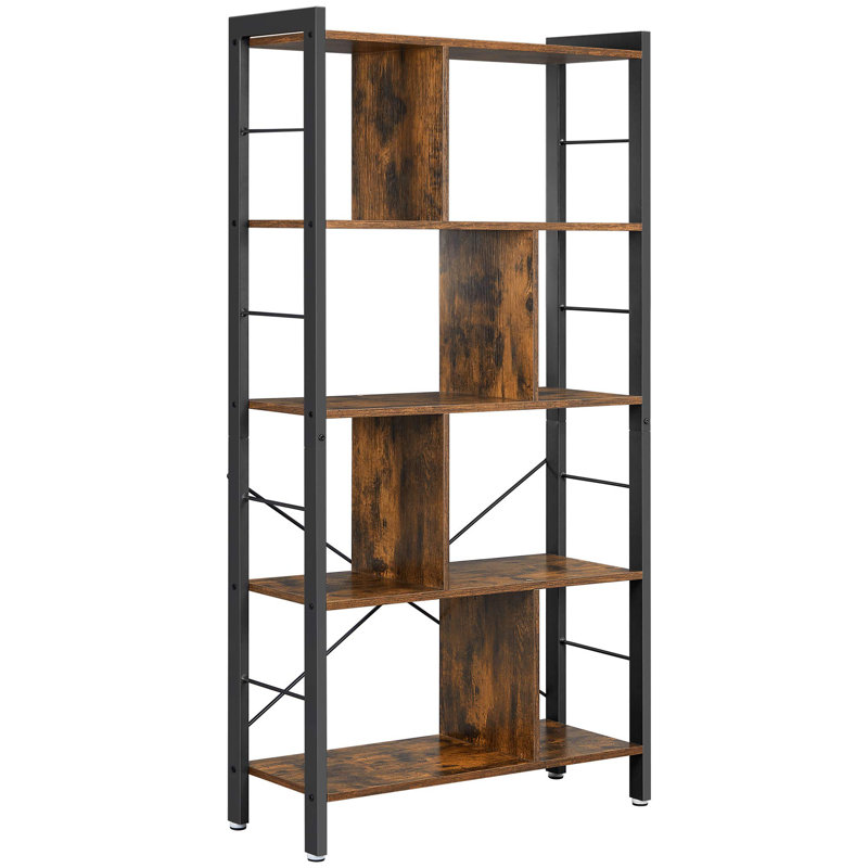Allon 154.5cm H x 74cm W Metal Etagere Bookcase, Rustic Brown/Black