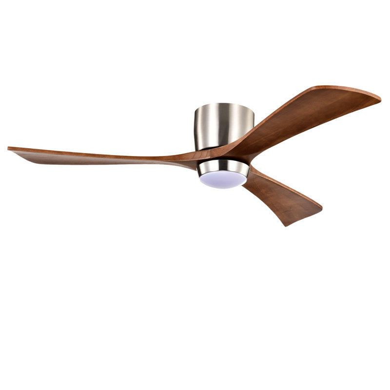 52" Modern Ceiling Fan with Lights and Remote, Quiet DC Motor, 3 Wood Blades (Stained Nickel + Walnut)