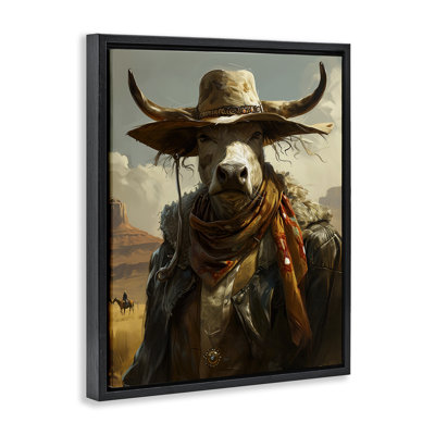 Rustic Cattle Cowboy Brown Framed Floater Canvas Wall Art by Ray Heere