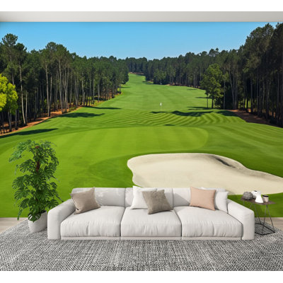 Peel and Stick Wallpaper Golf Course California Landscape Sports Fan Trees Bunkers Wall Murals 100"H x 144"W Removable PVC Wall Paper Self-Adhesive Wall Decor for Bedroom Living Room Home Office