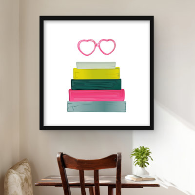 Heart Shape Glasses with Books  Bedroom Print  Home Decor