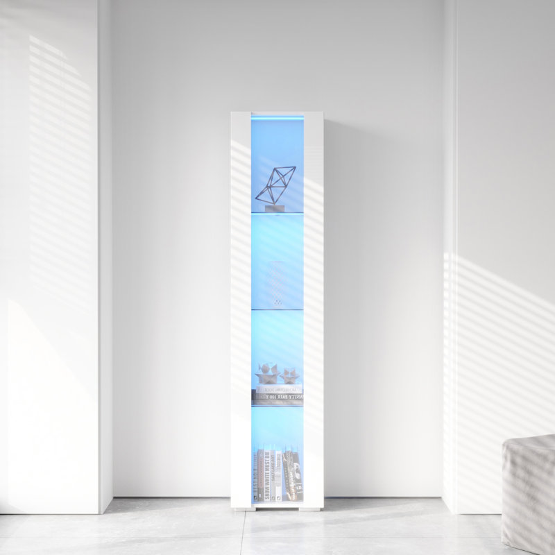 Armoire latérale avec lampe à bande en aluminium de couleur blanche, panneau de particules de 15 mm, l 40 x 29 x H 170 cm, pratique avec revêtement et lampe, unité de rangement attrayante